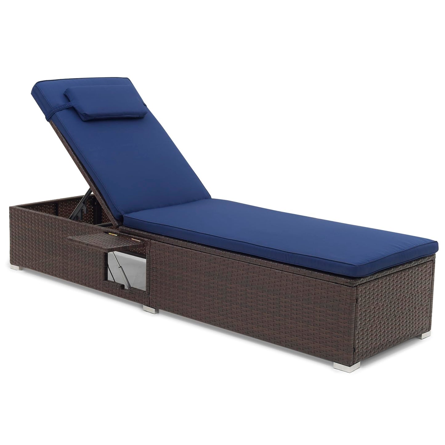 Outdoor PE Rattan Lounge Chair with 6 level Backrest and Comfy Seat Cushion