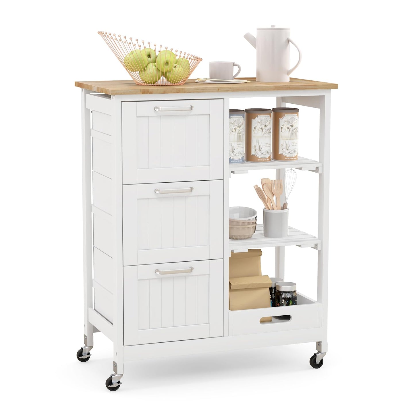 Kitchen Island Rolling Cart Utility Cart on Lockable Wheels with 3 Drawers