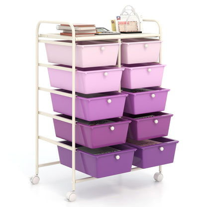 GiantexUK 10 Drawers Storage Cart, Mobile Rolling Storage Trolley with 4 Lockable Wheels & Handles