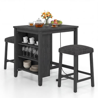 3 Piece Bar Table Set with Power Outlet, Dining Table