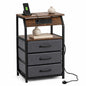 Side Table with 3 Foldable Fabric Drawers, Narrow End Table