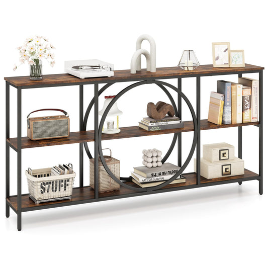 3 Tier Console Table with Faux Wood Grain Top
