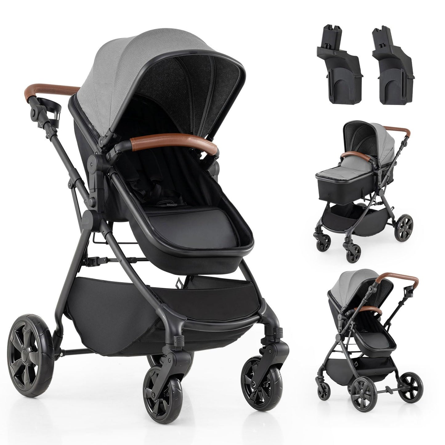 2-in-1 Convertible Baby Stroller with Car Seat Adapters High Landscape Folding Newborn Pram Stroller