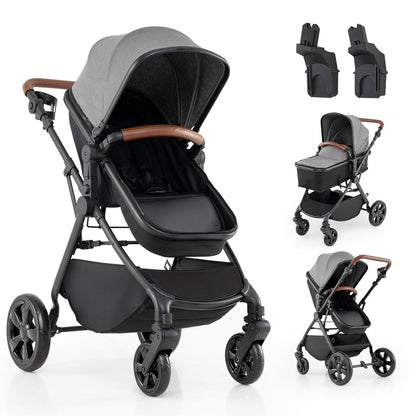 2-in-1 Convertible Baby Stroller with Car Seat Adapters High Landscape Folding Newborn Pram Stroller