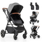 2-in-1 Convertible Baby Stroller with Car Seat Adapters High Landscape Folding Newborn Pram Stroller