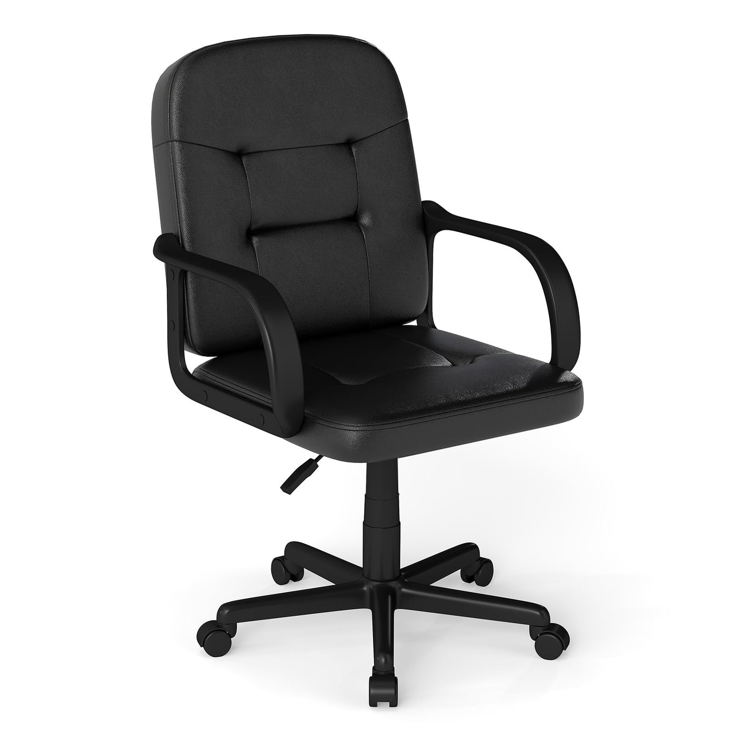 Leather Office Chair PU Upholstered Swivel Chair with Ergonomic Back and Curved Armrests
