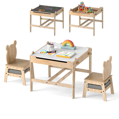Kids Table and Chairs 4 in 1 Wooden Activity Desk Set (Bear Shape)