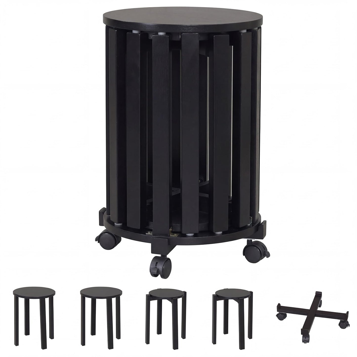 Stackable Stools Set of 4 with Rolling Base Solid Rubber Wood Nesting Stools
