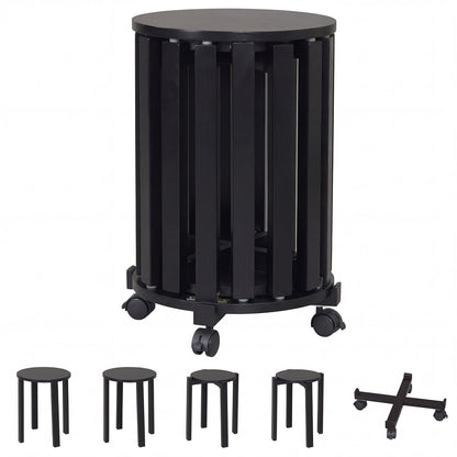 Stackable Stools Set of 4 with Rolling Base Solid Rubber Wood Nesting Stools