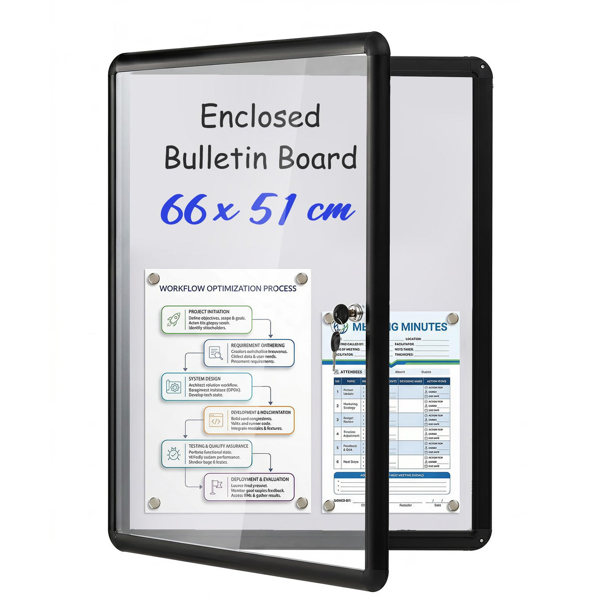 66 x 51 cm Enclosed Bulletin Board with Locking Door and Aluminum Alloy Frame
