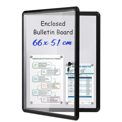 66 x 51 cm Enclosed Bulletin Board with Locking Door and Aluminum Alloy Frame