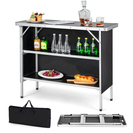 Aluminum Portable Picnic Table with 2 Tier Open Shelves