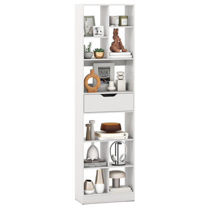Tall Bookcase with Drawer, Open Cubes and Anti-toppling Kits, Floor Display Rack Storage Organizer