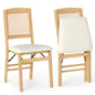 Wooden Folding Chairs Set of 2 Rustic Rubber Wood Dining Chairs with Linen Padded Seat