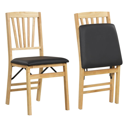 Folding Dining Chair Set of 2 with Rubber Wood Frame and Padded Seat
