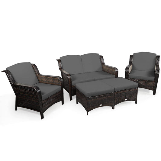 5 Pieces All-Weather Outdoor Sectional Conversation Set for Balcony Yard Lawn