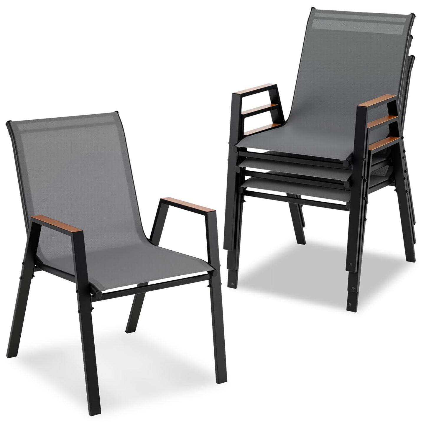 Garden Chairs Set of 2/4, Stackable Outdoor Dining Chairs with Armrests