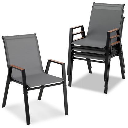 Garden Chairs Set of 2/4, Stackable Outdoor Dining Chairs with Armrests