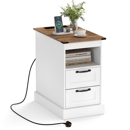 Narrow Bedside Table with Charging Station