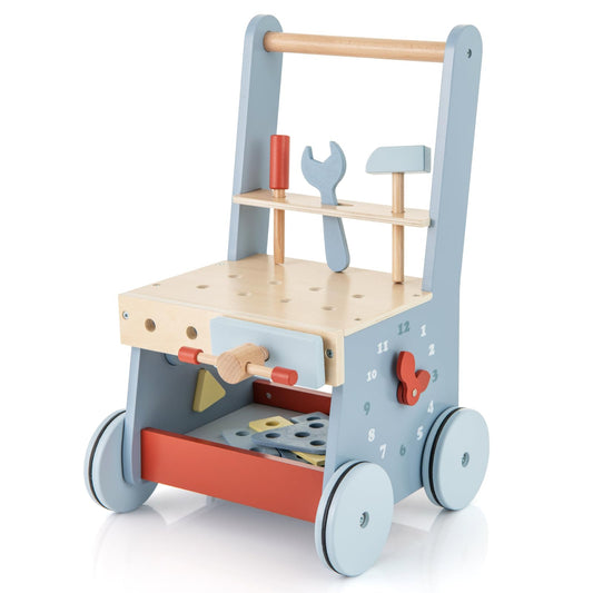 Wooden 2 in 1 Baby Walker and Toy Tool Bench with Activity Center