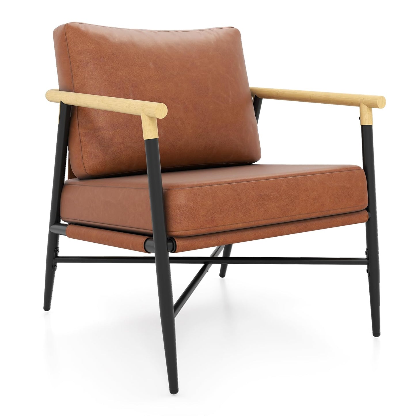 PU Leather Accent Chair with Removable Back Pillow