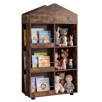 Wooden Kids Bookshelf and Toy Storage with Multiple Compartments