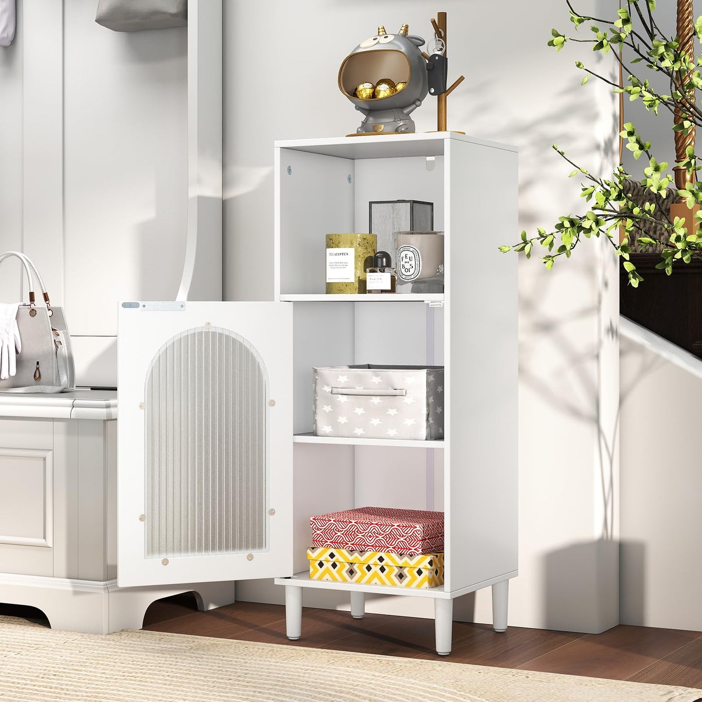 Bathroom Floor Cabinet with Adjustable Shelf for Hallway Living Room