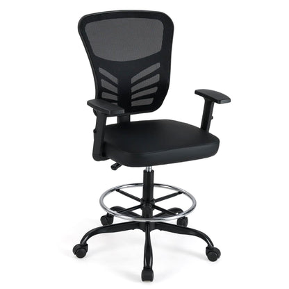 Height-adjustable Drafting Chair with Adjustable Armrests and Footrest Ring