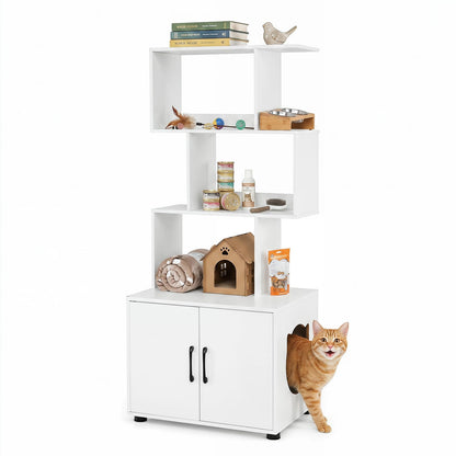 141 CM Tall Cat Litter Box Enclosure with 3 Open Shelves & Side Entry for Indoor