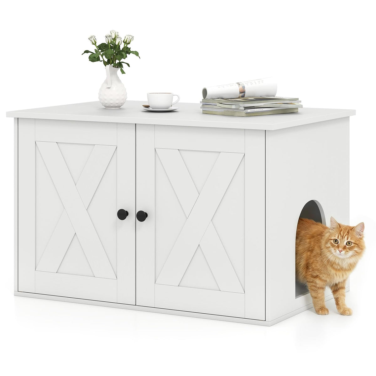 Cat Litter Box Enclosure, Hidden Privacy Kitty Washroom
