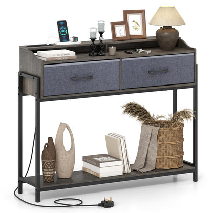 Console Table with Charging Station 110cm Entryway Table with 2 Drawers