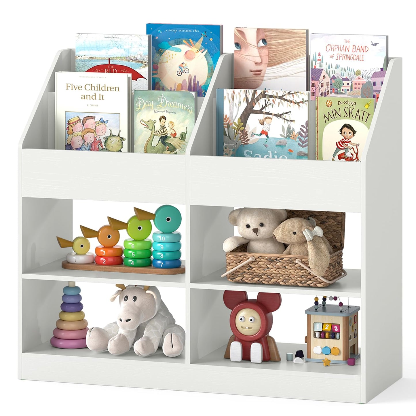 Kids Bookshelf, Wooden Toddler Toy Organizer