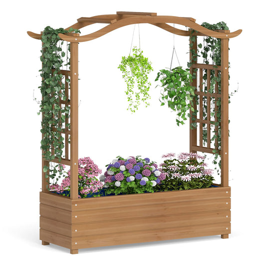 Raised Garden Bed with Trellis Solid Wood Planter with Hanging Roof