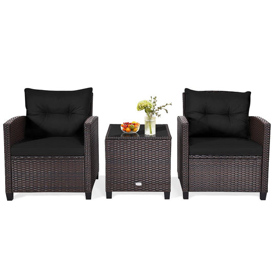 Metal Frame Garden Coffee Table and Sofa Chairs Set with Cushions