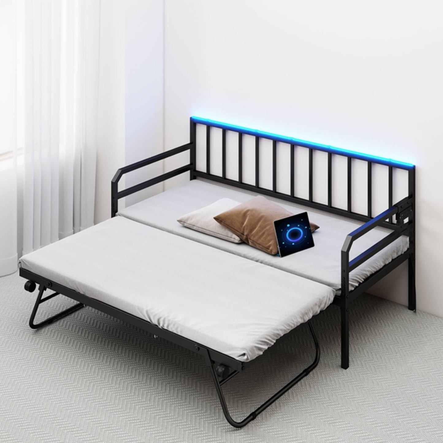 Metal Single Size Daybed with Charging Station and LED Lights
