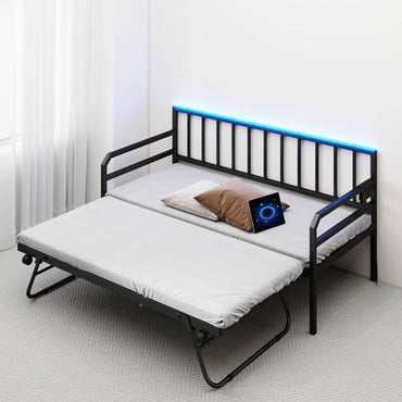 Metal Single Size Daybed with Charging Station and LED Lights