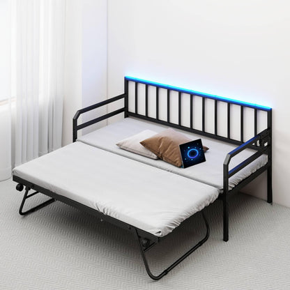 Metal Single Size Daybed with Charging Station and LED Lights