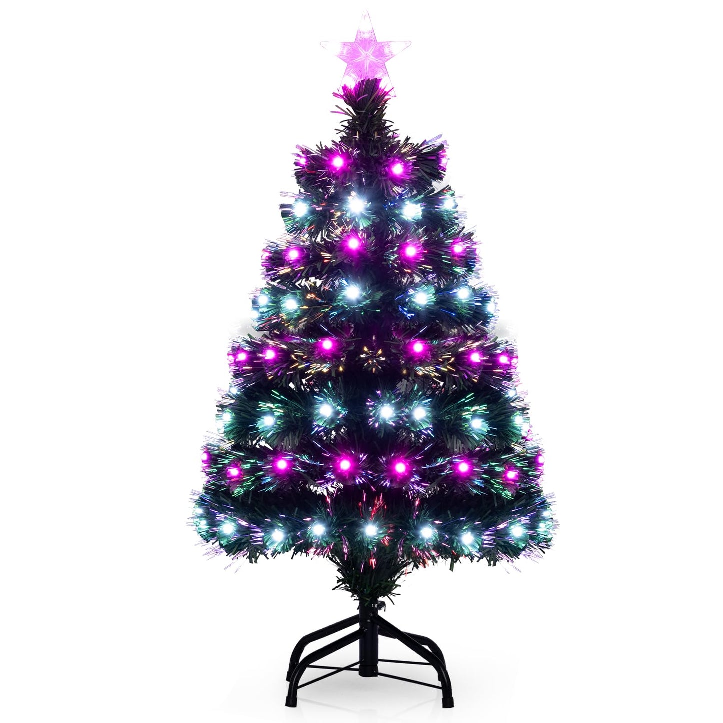 93 CM Pre-Lit Artificial Christmas Tree Xmas Tree with Multicolored Optical Fibers