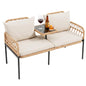 Rattan Jack and Jill Seat with Built-In Table and Cushions for Patio Balcony