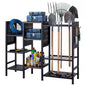 Garden Tool Storage Rack, 3 Tier Metal Yard Tool Organizer with Wooden Shelves