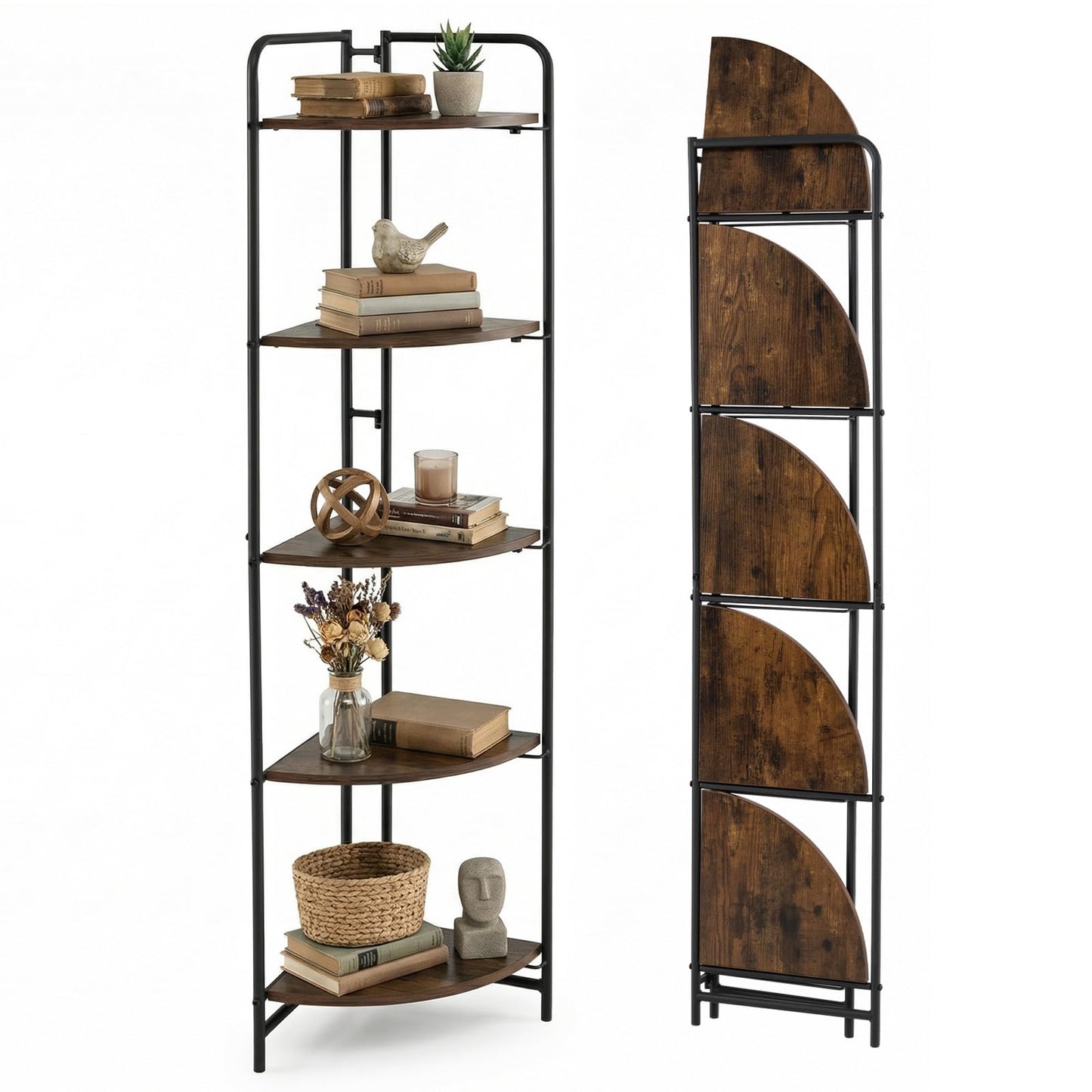5-Tier Corner Shelf, Freestanding Bookshelf Ladder Shelving Unit