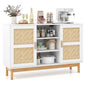 120 CM Sideboard Buffet Cabinet with 2 Bamboo Woven Doors and 3 Open Shelves