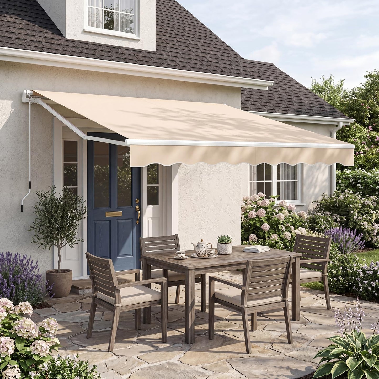 3 x 2.5m Retractable Manual Awning, Anti-UV and Waterproof Garden Patio Canopy