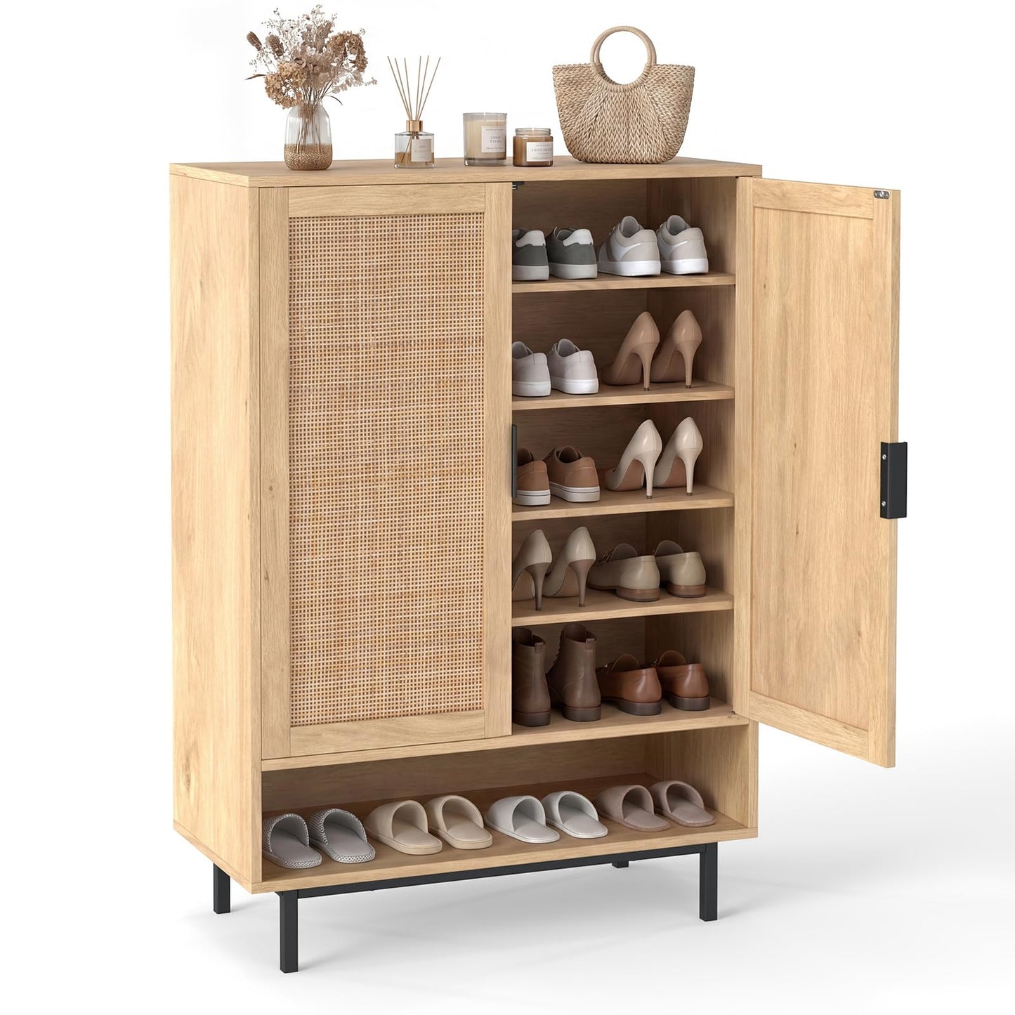 108CM Tall Shoe Cabinet 6-Tier with 2 Doors and Adjustable Shelves