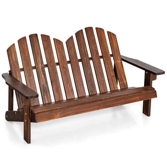 Kids 2-Seat Fir Wood Adirondack Chair with High Backrest