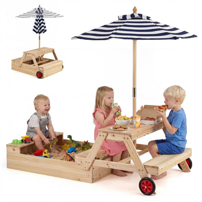 Kids Picnic Table with Sandbox, Wooden Children Garden Table and Bench Set