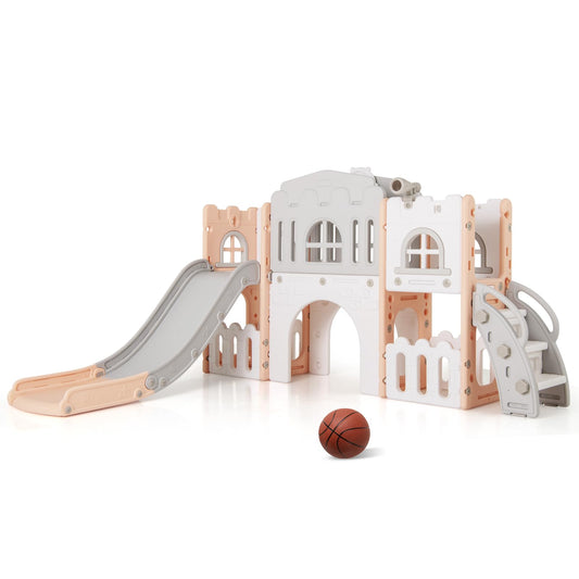 All in 1 Toddler Slide Playset Freestanding Kids Slide with Tunnel