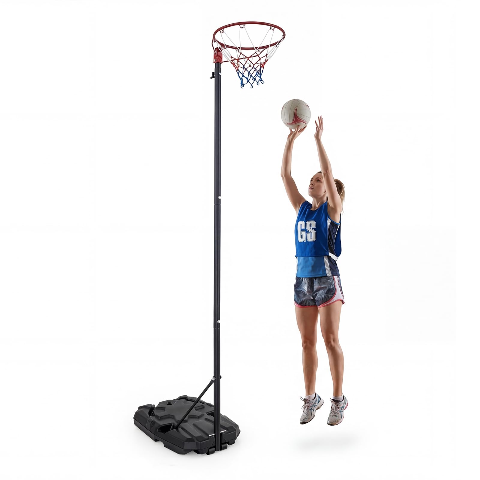 305 cm Portable Netball Post with Fillable Base and 10-Level Adjustabl ...