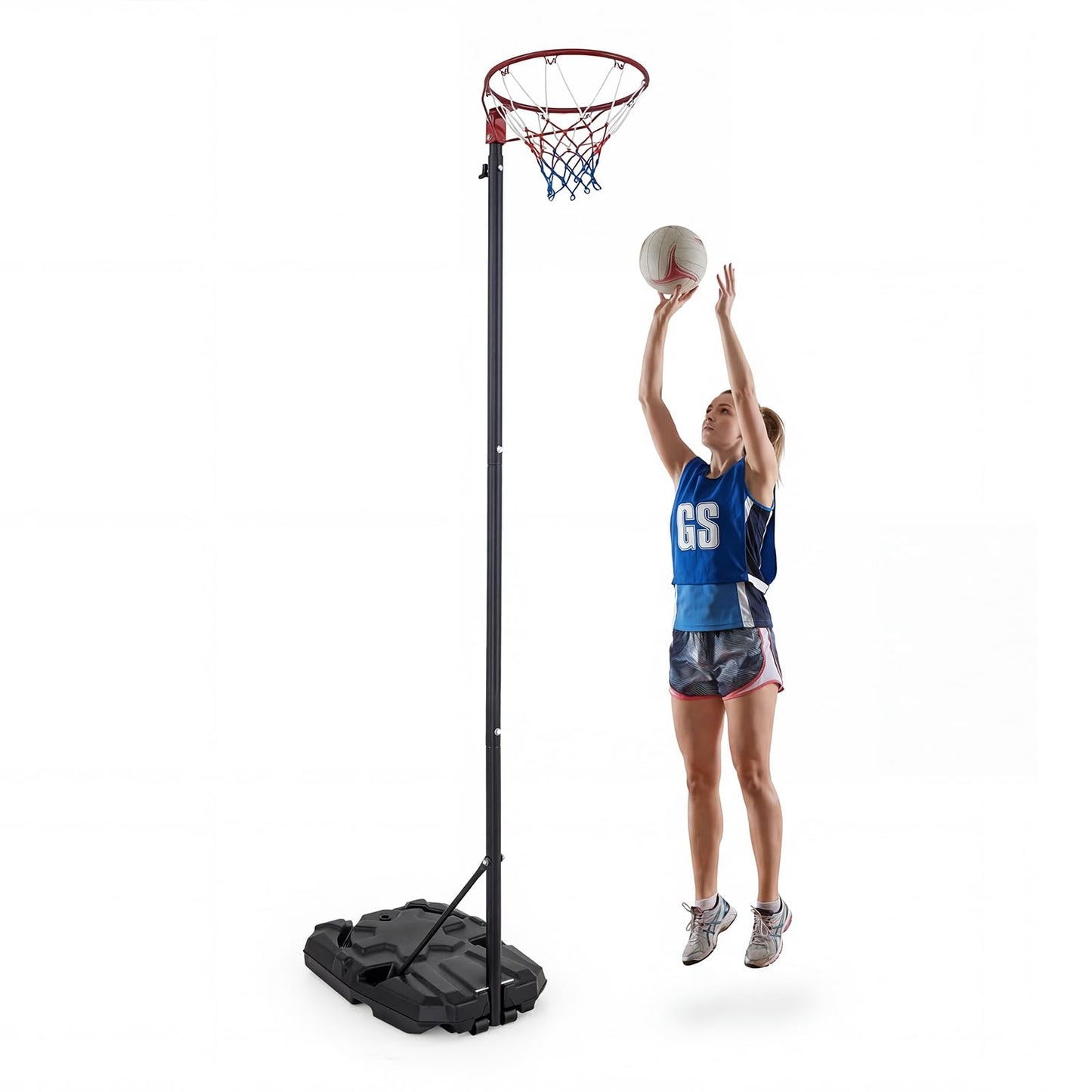 305 cm Portable Netball Post with Fillable Base and 10-Level Adjustable Height