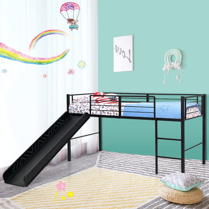 Sliding Loft Children Single Bed with Stairs and Safety Guardrails